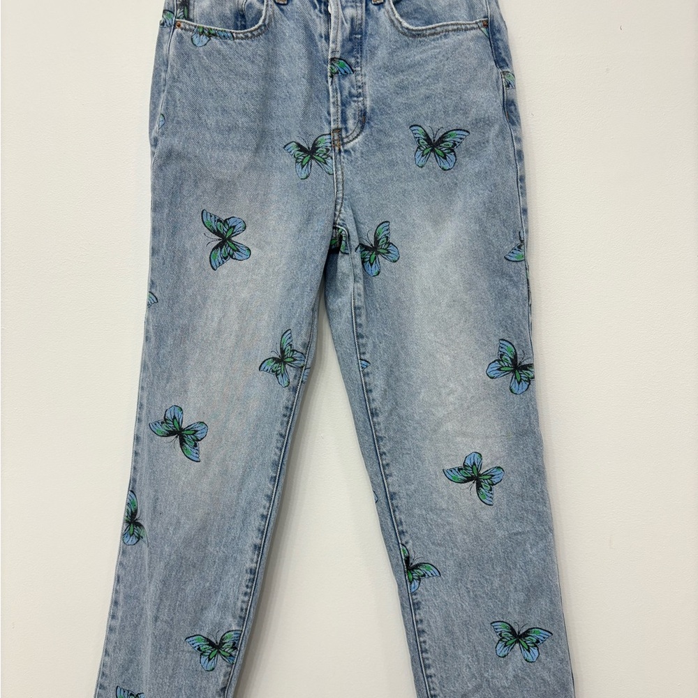 Size 26 PacSun Light Wash Butterfly Print Dad Jeans